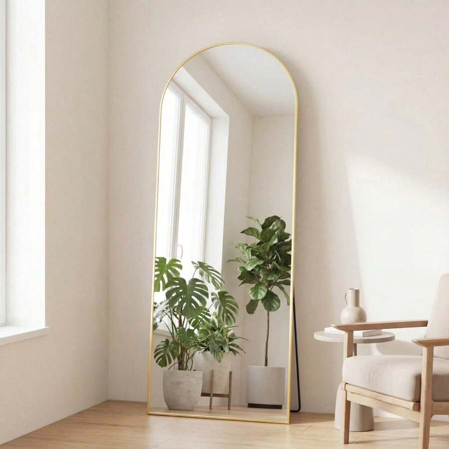 65"X24" Arched High-Quality Full Length Mirror, Aluminum Alloy Frame Ensures Stability, Standing Design For Bedroom, Gold - 金拱門 - 查看 1