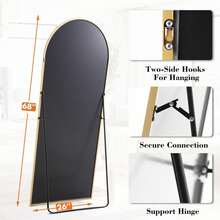 65"X24" Arched High-Quality Full Length Mirror, Aluminum Alloy Frame Ensures Stability, Standing Design For Bedroom, Gold - 金拱門 - 查看 2