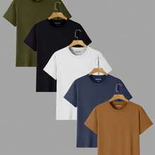 Set Of 5 Men's Basic Plain Cotton Short-Sleeve T-Shirts - ORIGNS Summer/End Of Year - Multicolor - Ver 1