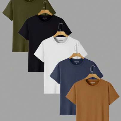 Kit 5 Camisetas Manga Curta Masculina Básica Lisa Algodão ORIGNS Verão Final de Ano