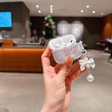 Pink Bow Transparent Protective Case With Pearl Bow Pendant, Shock-Proof Protective Cover, Suitable For AirPods 1/2/3/4/Pro/Pro 2 - Multicolor - View 5