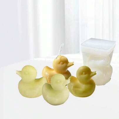 3D Small Yellow Duck Shaped Candle Silicone Mold, DIY Handmade Soap, Resin, Plaster Decor Mold, Easy Demold And Reusable