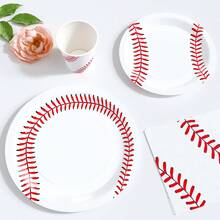 55/25/10pcs Baseball Theme Disposable Plates Napkins Cups, Disposable Party Supplies Set, Suitable For 10 Guests, Disposable Paper Plates Party Tableware Suitable For Birthday Wedding Theme Party Family Picnic - Style 3 - View 4