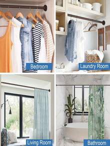 Stainless Steel Extendable Shower Curtain Rod Tension Pole, Net Voile Curtains Rail,Adjustable Telescopic Rods Extendable For Kitchen Cupboard Bathroom Window - A - View 3