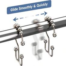 Stainless Steel Double Sliding Shower Curtain Hooks With Ball Bearing - Suitable For Bathroom Shower Curtain Rod - Multicolor - View 3