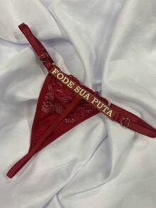 Neon Thong Panties With A Glow-In-The-Dark Slogan. - Rojo - Ver 1