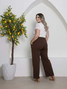 Duna Plus Size Wide-Leg Pants - 深棕色 - View 2