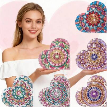 LaoJieYuan 6pcs 2026 New Style DIY Flowers Diamond Art Bookmark Corner PU Leather Crystal Rhinestone Diamond Painting Book Marks For Books Notes Mark Diy Crafts Diamond Art