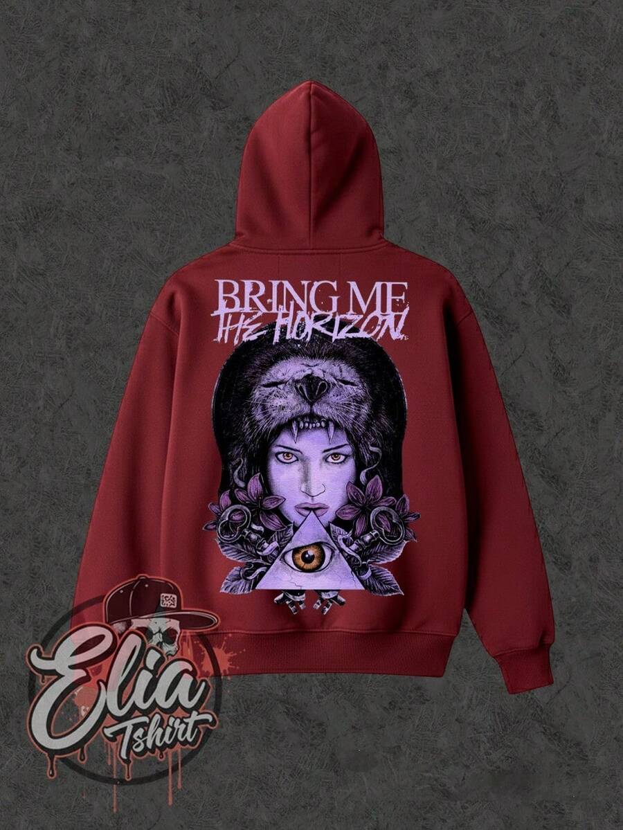 Comfortable Basic Sweatshirt For Everyday Wear. Bring Me The Horizon Music Singer Famous International National Urban Culture Rock Metal Rock N Roll Famous Band Singer Unisex Sweatshirt For Men And Women 50% Cotton 50% Polyester Top Premium Streetwear New Release Immediate Shipping Various Colors!! - 紫紅色 - 查看 1