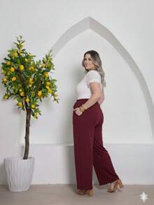 Duna Plus Size Wide-Leg Pants - 酒紅色 - 查看 2