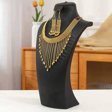 Middle Eastern Popular Bridal Necklace And Earring Set, Double-Layer Pendant, Hollow Pattern Engraved Gold-Plated Metal Jewelry Combination, Traditional Algerian Jewelry - TL001 - View 4