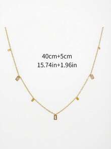 1pc Elegant Minimalist Gold-Tone Square Stainless Steel Necklace, Versatile Choker Necklace For Women, Suitable For Daily Wear, Valentine's Day Gift - Gold - View 3