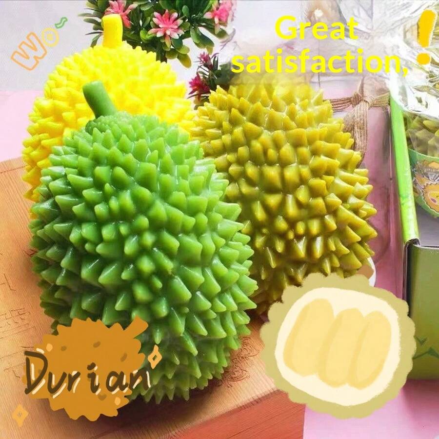色彩鲜艳的精致榴莲挤压玩具，青少年减压榴莲，榴莲减压小玩意，女孩恶搞礼物挤压玩具，逼真怪异的榴莲
