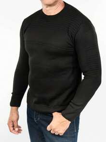 Men's Blouse, Textured Knit Sweater, Round Neck, Long Sleeve, Old Money, Men's Clothing, Winter, Work, Party - 黑色 - 查看 2