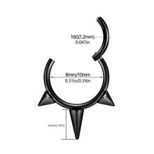 1PC Nose Ring Hoop Punk Stainless Steel Hypoallergenic 16G 18K Gold Plated Hinged Septum Spiked Nose Lip Puncture, Cartilage Hoop,Helix Tragus Ear Lobe Earring,Unisex ,Black 8mm 10mm Women And Men Body Pierecing Jewelry - N026 - View 2