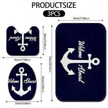3pcs Nautical Series! High-End Art Anchor Bath Mat, Bath Rug Sets, All-Season Use, Bathroom Mat, U-Shaped Toilet Mat, Toilet Cover, Bathroom Decor, Christmas Halloween Thanksgiving Holiday Gift - 彩色 - 查看 4