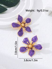 1 Pair Enamel Geometric Floral Stud Earrings - Enamel Flower-shaped Earrings - View 2