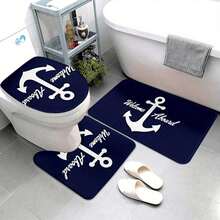 3pcs Nautical Series! High-End Art Anchor Bath Mat, Bath Rug Sets, All-Season Use, Bathroom Mat, U-Shaped Toilet Mat, Toilet Cover, Bathroom Decor, Christmas Halloween Thanksgiving Holiday Gift - 彩色 - 查看 1
