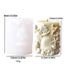 Seashell Conch Embossed Cylinder Candle Silicone Mold, Scallop Starfish Embossed Cylinder Resin Stone Plaster Mold, Ocean Wave Seaweed Embossed Cylinder Concrete Cement Plaster Silicone Mold - White - View 4