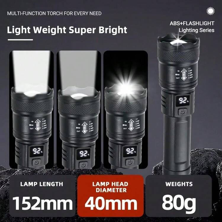 1pc High Brightness LED Flashlight With Display Screen, USB Rechargeable, Outdoor Camping Fishing Emergency Lighting, Adjustable Focus Flashlight - Multicolor - View 7