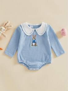 Newborn Baby Girl Boy Easter Outfit Bunny  Bubble Romper Cute Rabbit Embroidery Doll Collar Long Sleeve Bodysuit Spring Fall Winter Clothes - Màu xanh lam - Xem 1