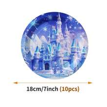 10件套一次性冰雪奇缘城堡主题餐盘、餐巾纸、杯子，适合10位客人使用，一次性纸盘餐具，适用于生日、婚礼、主题派对、家庭野餐等场合。 - 款式2 - 查看 10