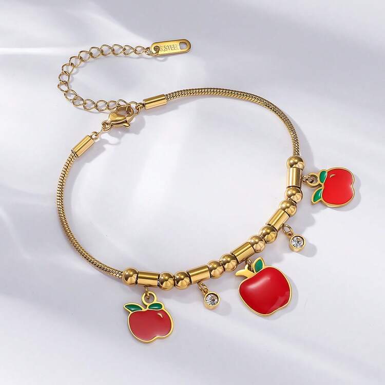 Gold-Tone Cubic Zirconia Fruit Bracelet, Colorful Zirconia Stones, Luxury Jewelry, Suitable For Wedding, Valentine's Day Gift, Daily Wear - Multicolor - View 3