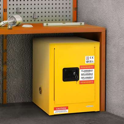 Flammable Safety Cabinet, 12 Gal, Cold-Rolled Steel Flammable Liquid Storage Cabinet, 16.9 X 16.9 X 22 In Explosion Proof With 1 Adjustable Shelf 1 Door For Commercial Industrial Use, Yellow