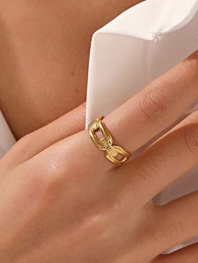 1pc 18K Gold Plated Stainless Steel Fashionable Geometric Open Ring, Suitable For Women's Daily Wear