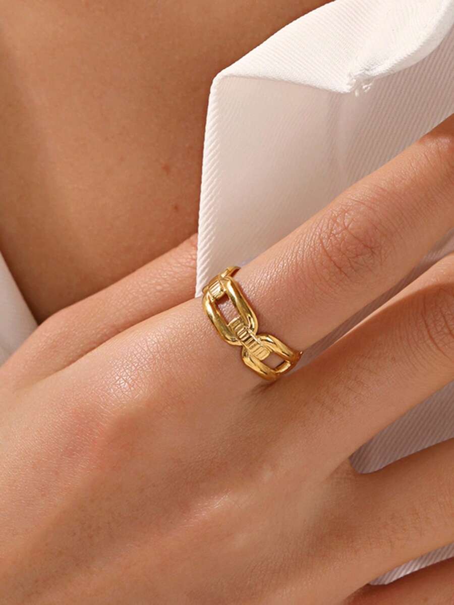 1pc 18K Gold Plated Stainless Steel Fashionable Geometric Open Ring, Suitable For Women's Daily Wear - Gold - View 1