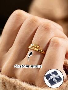 1 Stück individuell anpassbarer offener Namensring für Frauen, kann mit zwei Namen oder Text graviert werden, verstellbarer Ring, Edelstahlring, individuell anpassbare Artikel, individueller Namensring, gravierter Ring, Muttertagsgeschenk, einfaches, elegantes Schmuckgeschenk für sie, Ehefrau, Freundin, Geburtstagsgeschenk, Halloween-Geschenk, Weihnachtsgeschenk, Jahrestags-Geschenk, personalisiertes Geschenk, geeignet für besondere Feiertagsgeschenke - Verschiedenfarbig - Übersicht 2