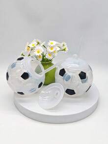 1pc Football Shaped Straw Cup, Plastic World Cup Soccer Water Bottle (Non-Electric) - Multicolor - View 2