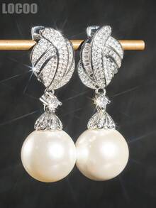 1 Paar wunderschöne Ohrringe mit kubischem Zirkonia und Kunstperle für Frauen, ideal für Hochzeit, Verlobung, Jahrestag, Party, Schmuck, Valentinstag Geschenk - 1# - Übersicht 2
