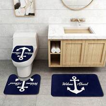 3pcs Nautical Series! High-End Art Anchor Bath Mat, Bath Rug Sets, All-Season Use, Bathroom Mat, U-Shaped Toilet Mat, Toilet Cover, Bathroom Decor, Christmas Halloween Thanksgiving Holiday Gift - 彩色 - 查看 2