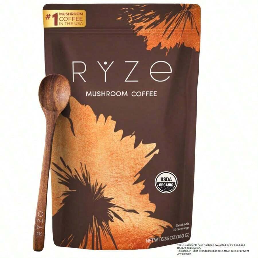 Mushroom Coffee USDA Organic | 6 Adaptogenic Mushrooms + MCT Oil | USA Grown Instant Coffee | 30 Servings - 1包 - 查看 1