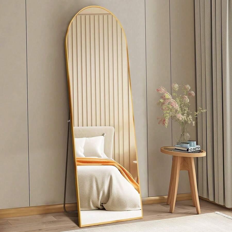 59"X16" High-Quality Arched Full Length Mirror, Aluminum Alloy Frame Ensures Stability, Standing Design For Bedroom, Gold - vòm vàng - Xem 1
