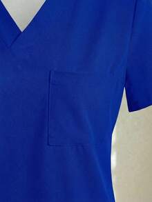 Conjunto uniforme médico quirúrgico set 2 piezas dama mujer manga corta cuello v pantalón jogger resorte cordón cómodo - Azul - Ver 4