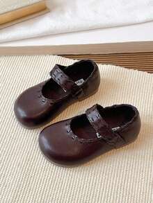 1 Pair Brown Patterned Cute Fashionable Pearl Design Soft Bottom Non-Slip Flat Baby Toddler Shoes, Suitable For Spring, Summer, Autumn And Winter - Brown - View 3