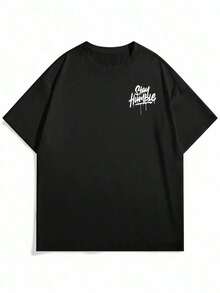 Men's Summer Fashion Minimalist Street English Slogan Graphic Print Round Neck Short Sleeve-Shirt |     Basic Style Street Casual Tee, Boyfriend/Husband UHAO,Herren Tshirt,Sommer,T Shirts,Herren Sommer Outfit,Father And Son Outfit,Casual Parent-Child Outfits, And Versatile,Daily Outfits For Young Men - Black 2 - View 2