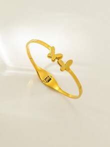 Brazalete de acero de titanio con diseño de mariposa, brazalete abierto de diseño único y no descolorido - Multicolor - Ver 8