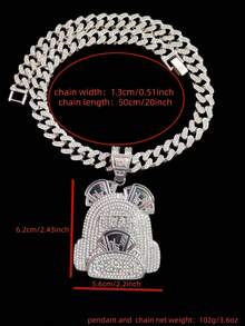 1 Set Fashion Creative Backpack, Dollar Sign Pendant & Rhinestone Glass Cuban Chain Necklace, Men's Hip Hop Punk Pendant Necklace, Suitable For Daily Wear, Valentine's Day Gift, 2 Chain Options - Silver - View 10