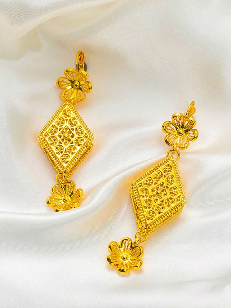 Middle Eastern Popular Bridal Necklace And Earring Set, Double-Layer Pendant, Hollow Pattern Engraved Gold-Plated Metal Jewelry Combination, Algerian Traditional Jewelry - TL008 - View 5