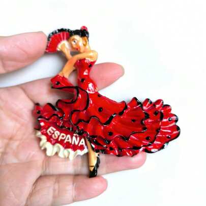 3.54" Spanish Flamenco Dancer Fridge Magnet, 3D Resin Magnetic Travel Souvenir Decor