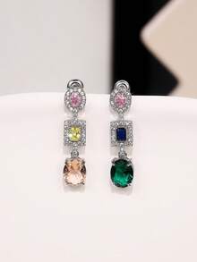 一对优雅的立方氧化锆水滴耳环，适合女性佩戴，可用于婚礼、订婚、周年纪念、派对、情人节等场合。 - 1# - 查看 2