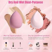 BS-MALL 9 Pcs Travel Makeup Brush Set With 7 Pcs Makeup Blending Sponge, Foundation Brush, Mini Makeup Sponge & Case, Luxury For Flawless On-The-Go Beauty, Face, Eyes & Precision Blending - / - 查看 5