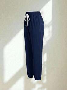 Conjunto uniforme médico quirúrgico set 2 piezas dama mujer manga corta cuello v pantalón jogger resorte cordón cómodo - Azul Marino - Ver 7