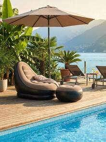 Sillón y Taburete Inflable para Interior y Exterior, Set de Asiento Portátil y Ligero, Mueble Inflable Cómodo para Sala, Terraza, Jardín, Camping y Playa, Diseño Moderno Fácil de Transportar y Guardar - A - Ver 2