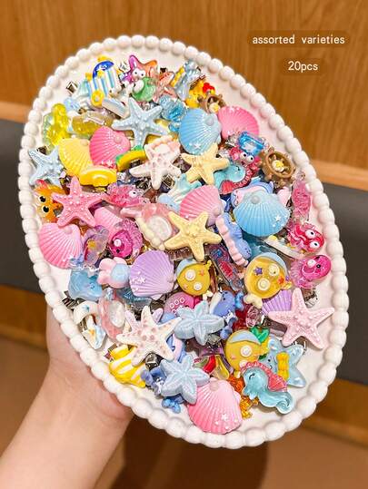 20pcs Random Ocean Series Hair Clips, Sweet & Cute Hair Accessories Suitable For Daily Use, Affordable