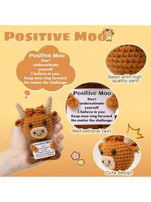 1件针织高地牛，趣味可爱积极向上的钩针编织励志玩偶，附赠正能量卡片，是送给朋友、家人和聚会的鼓舞人心的针织玩具礼物…… - 彩色 - 查看 5