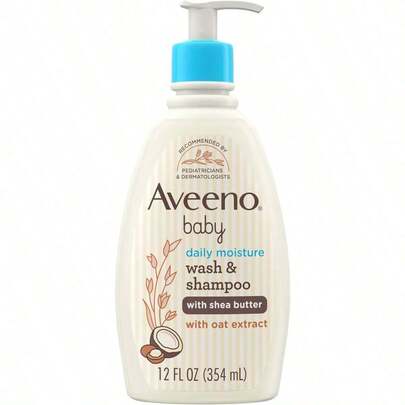 Aveeno Baby Daily Moisturizing 2-in-1 Wash & Shampoo, Baby Body Wash & Shampoo with Shea Butter & Oat Extract Gently Cleanses Baby's Sensitive Skin & Scalp, Gentle Coconut Scent, 12 fl. Oz